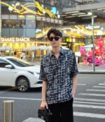Tie Dye Jacquard Weave Logo Denim T-Shirt