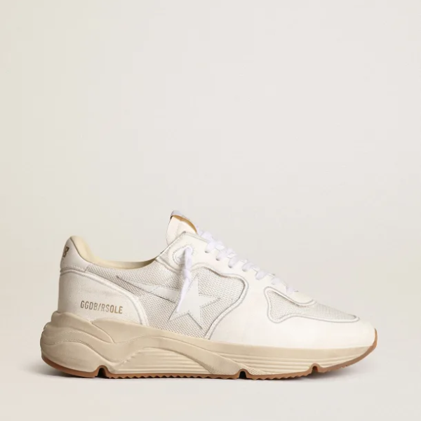 Running sole sneakers in optical-white mesh and nappa leather with white leather star