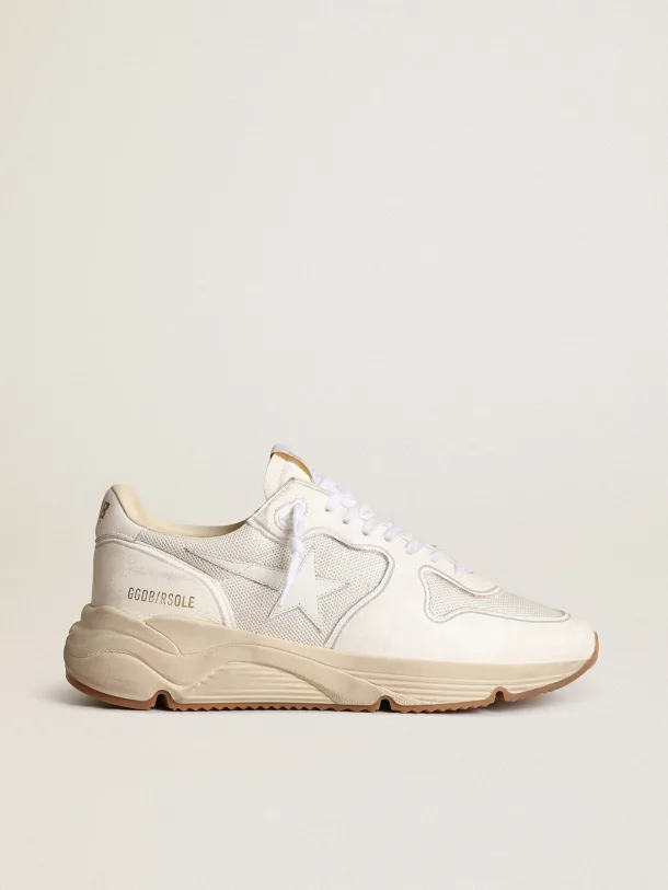 Running sole sneakers in optical-white mesh and nappa leather with white leather star