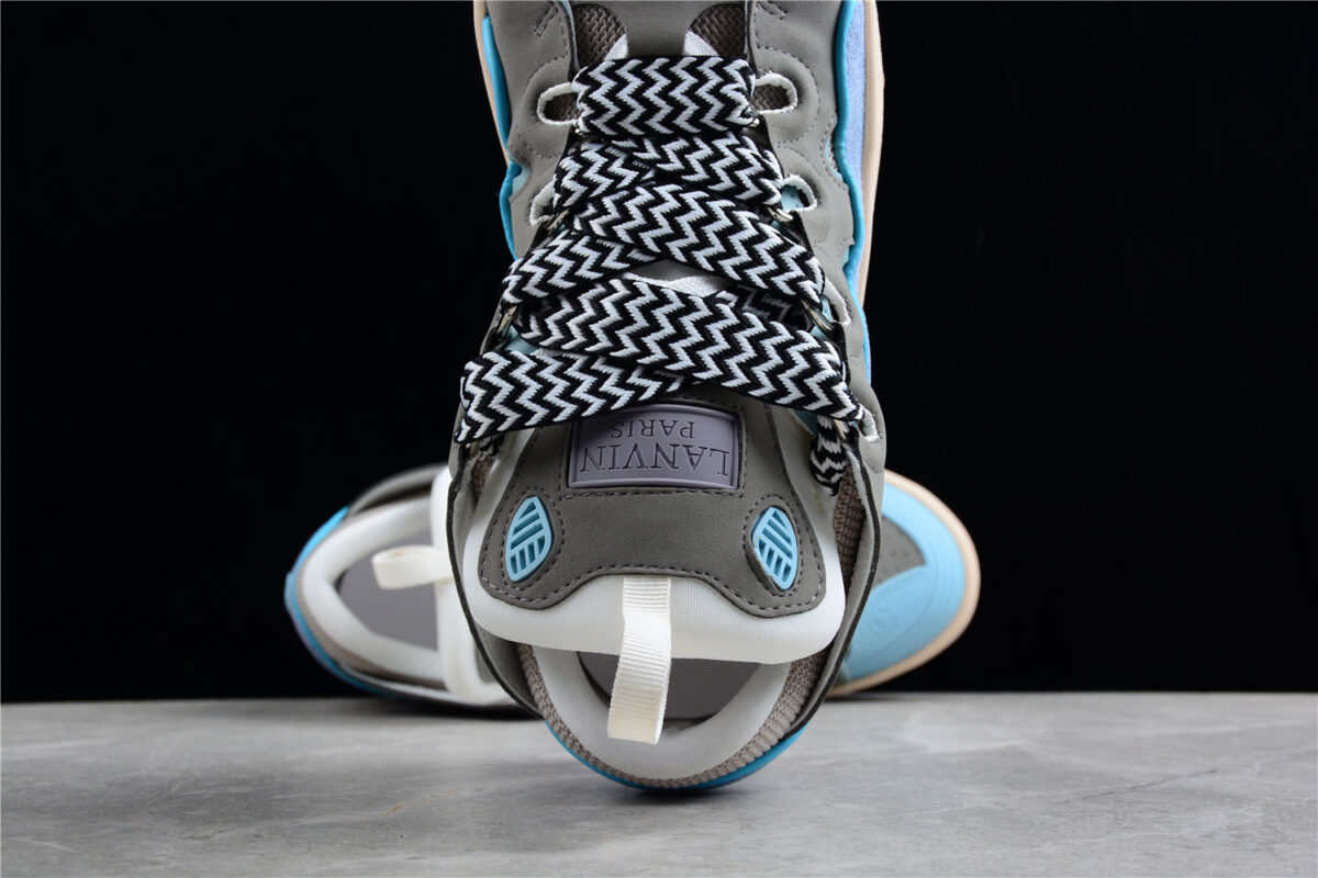 Lanvin Leather Curb Sneakers Blue Grey