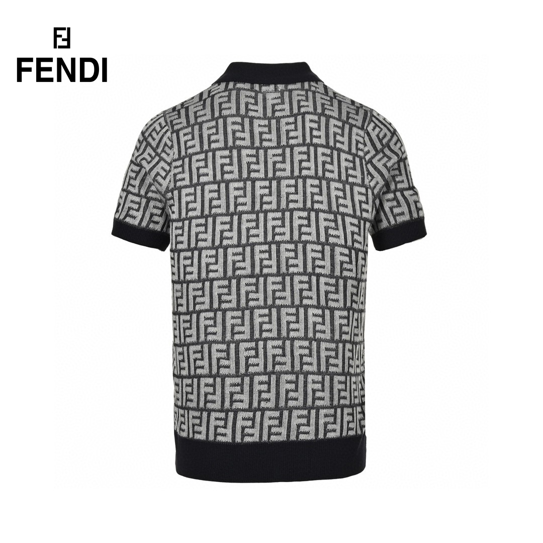 24ss Full FF Logo Jacquard Weave Knit Polo T-Shirt