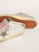 Super-Star Sabots in silver metallic leather with suede star