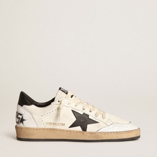 Sneaker Ball Star donna in suede nero con stella in pelle bianca e talloncino in pelle nera