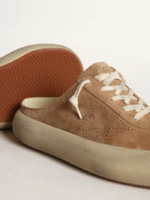Space-Star Sabots in tobacco-colored suede with perforated star