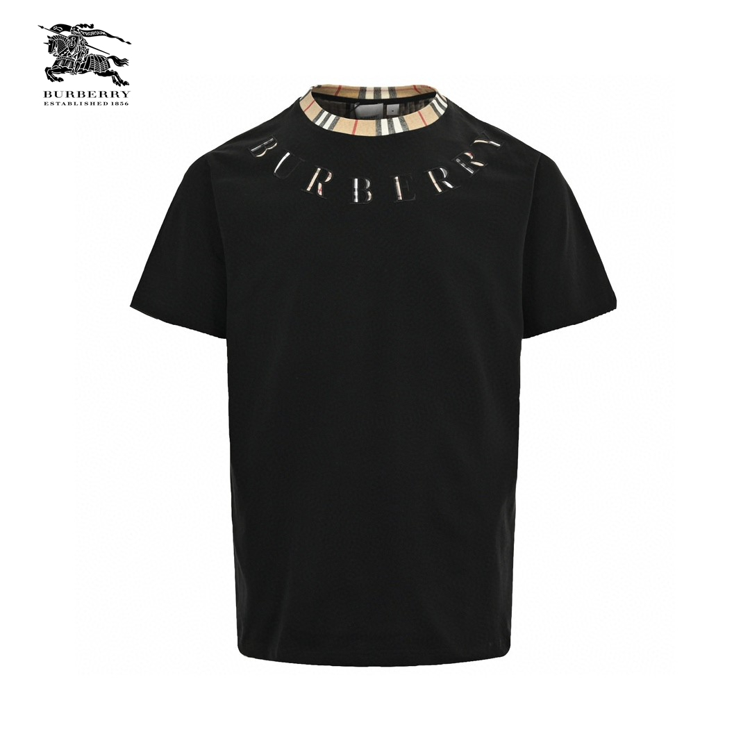 24ss Plaid Neckline Embroidery Logo T-Shirt