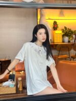 24ss Plaid Neckline Embroidery Logo T-Shirt
