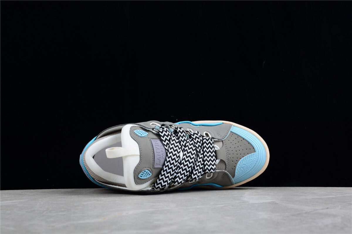 Lanvin Leather Curb Sneakers Blue Grey