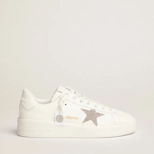 Purestar sneakers in white leather with silver-colored crystal star
