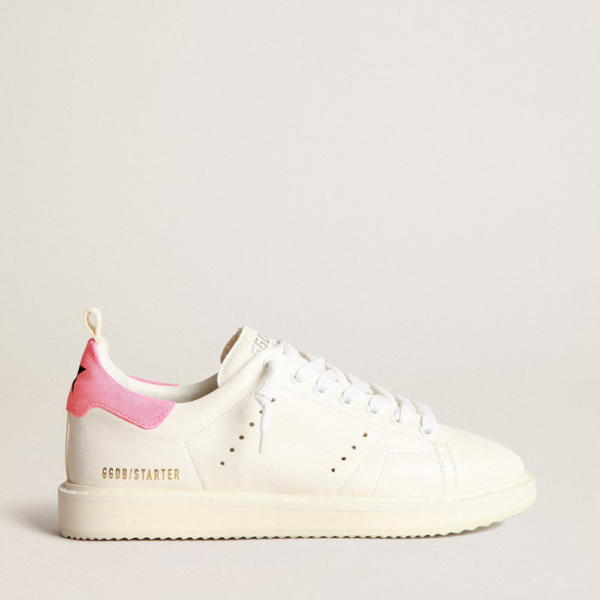 Starter sneakers in white nappa leather with pink suede heel tab