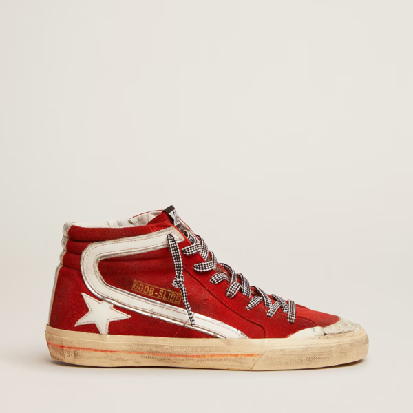 Sneaker Slide Penstar in suede rosso e dettagli bianchi