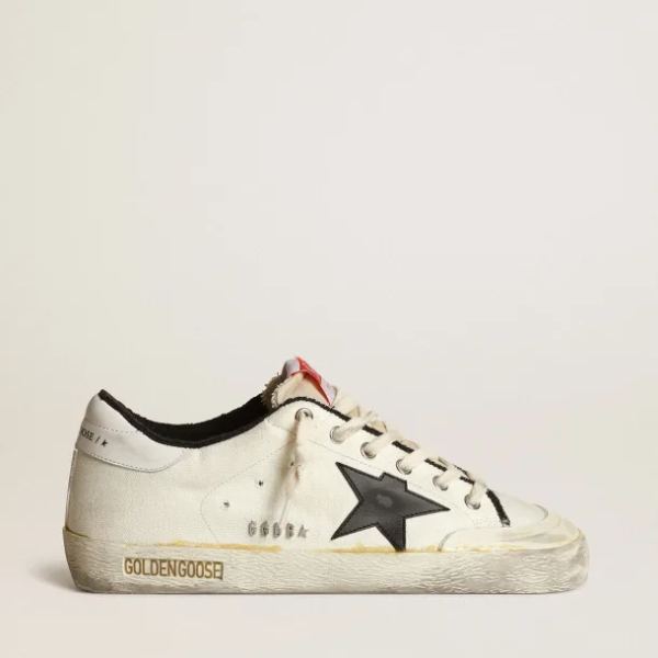 Super-Star LTD sneakers in beige canvas with black leather star and white leather heel tab
