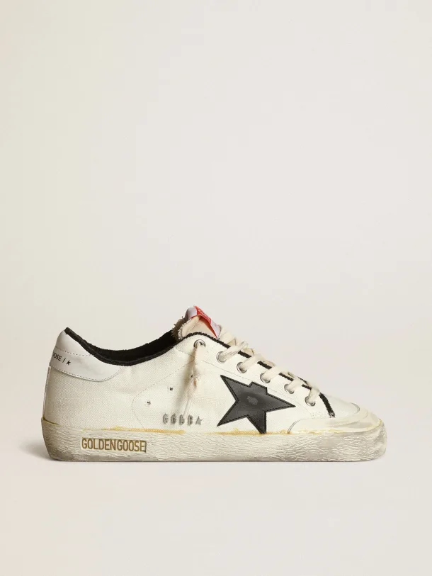 Super-Star LTD sneakers in beige canvas with black leather star and white leather heel tab