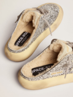 Space-Star Sabot shoes in silver glitter with shearling lining