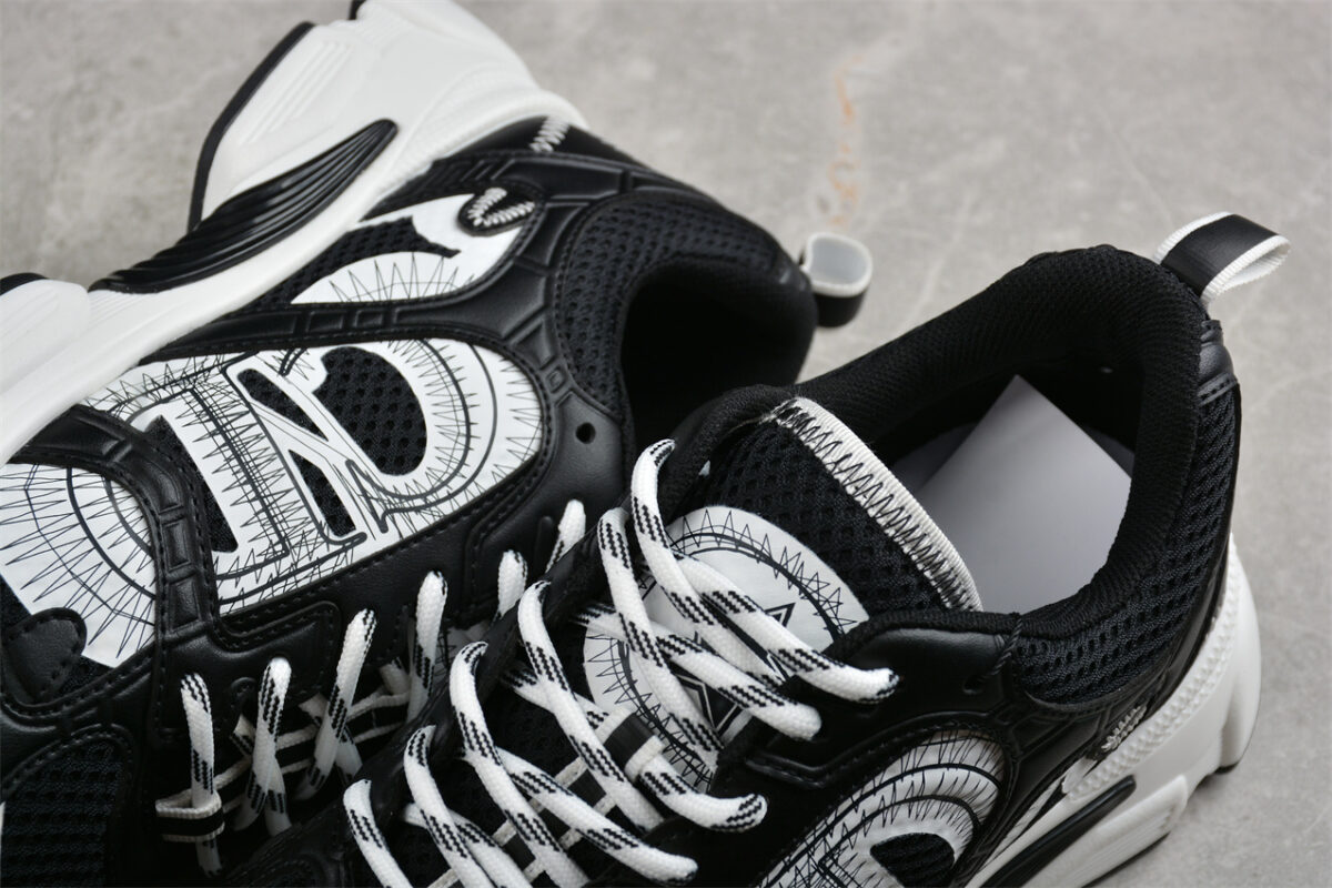 Dior B22 Sneaker – Black Mesh with White Graphic Detailing