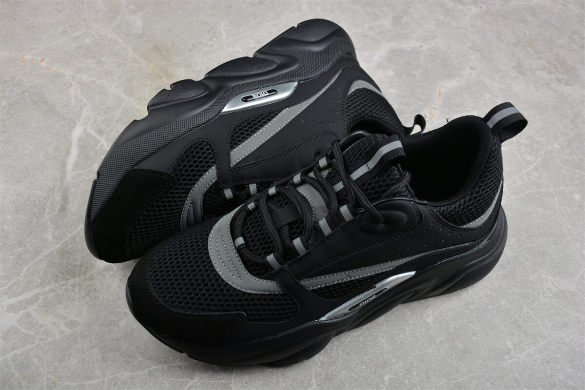 Dior Airmesh Sneaker – Black Mesh with Grey Reflective Detailing