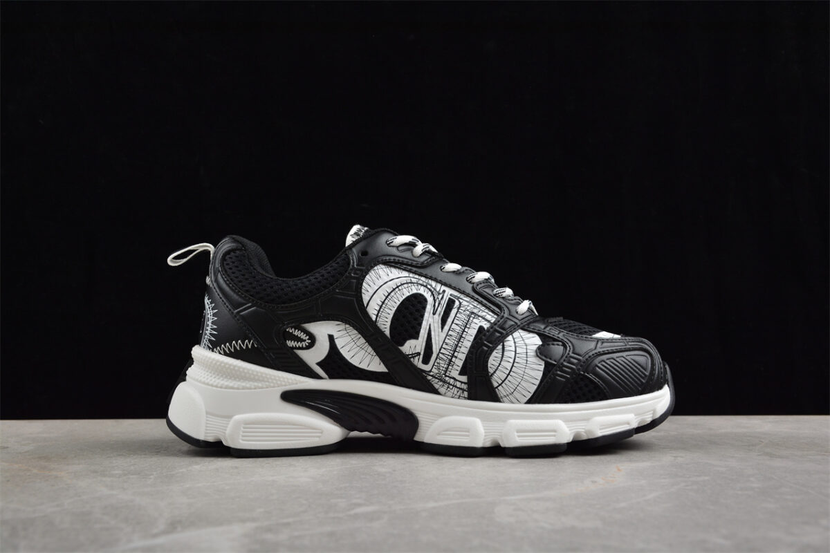 Dior B22 Sneaker – Black Mesh with White Graphic Detailing