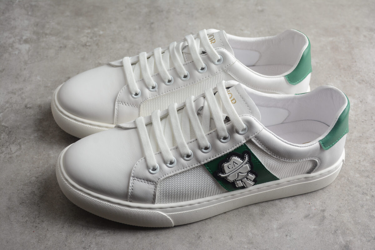 Dior Low-Top Sneaker with Green Panel & Embroidered Logo