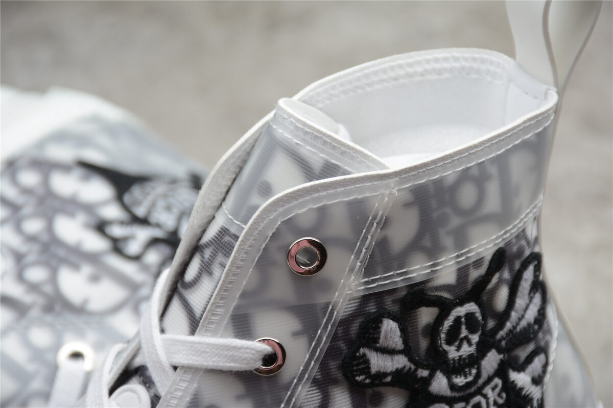 Dior B23 High-Top Sneaker – White Oblique with Skull Patch