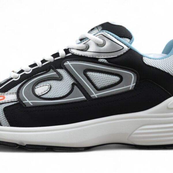 Dior B30 Sneaker – Silver Mesh with Black and Orange Accents