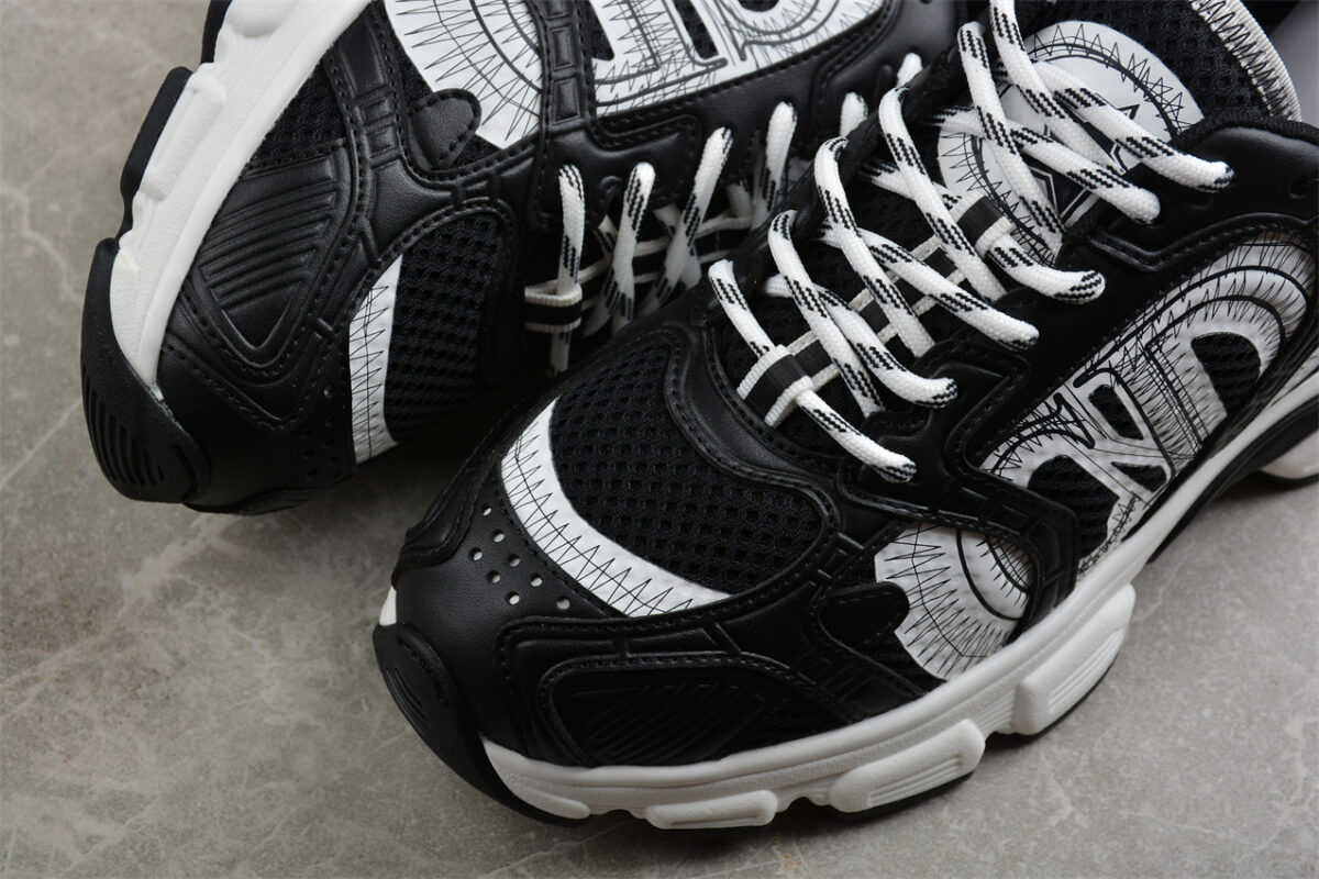 Dior B22 Sneaker – Black Mesh with White Graphic Detailing