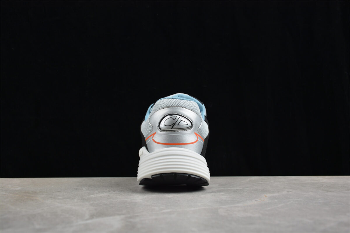 Dior B30 Sneaker – Silver Mesh with Black and Orange Accents