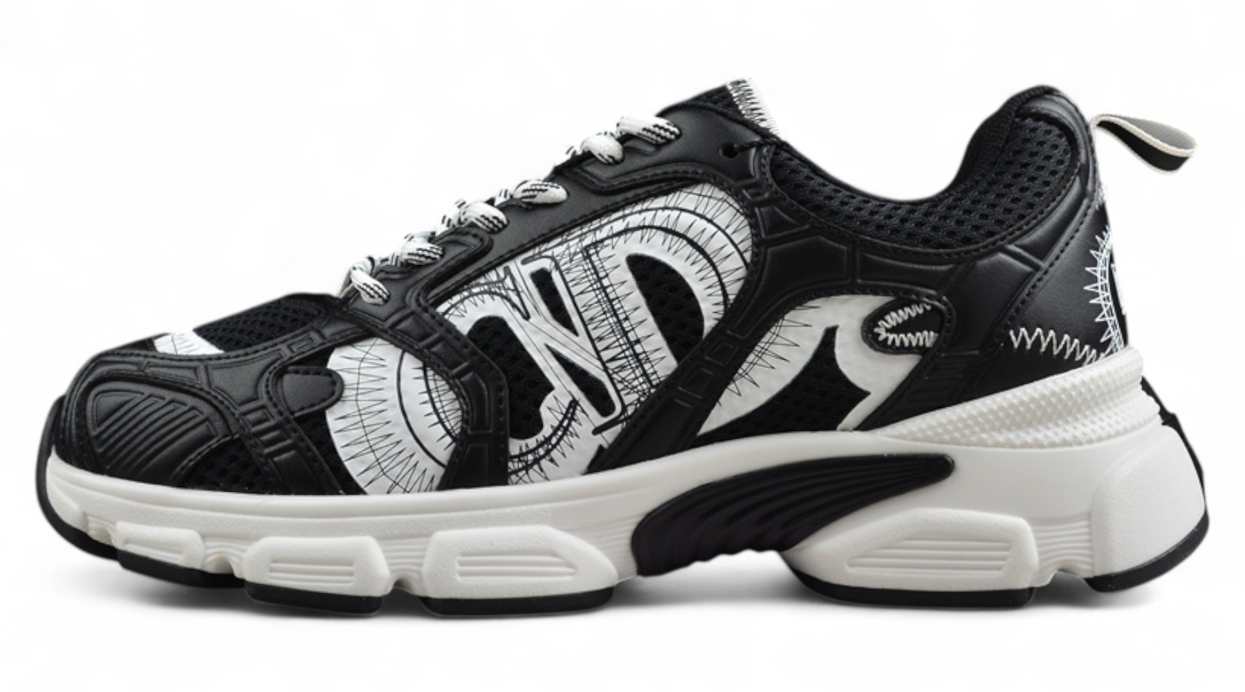 Dior B22 Sneaker – Black Mesh with White Graphic Detailing