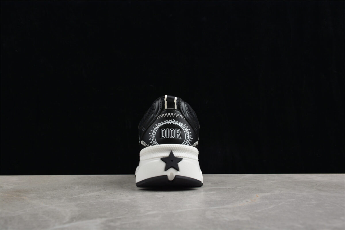 Dior B22 Sneaker – Black Mesh with White Graphic Detailing