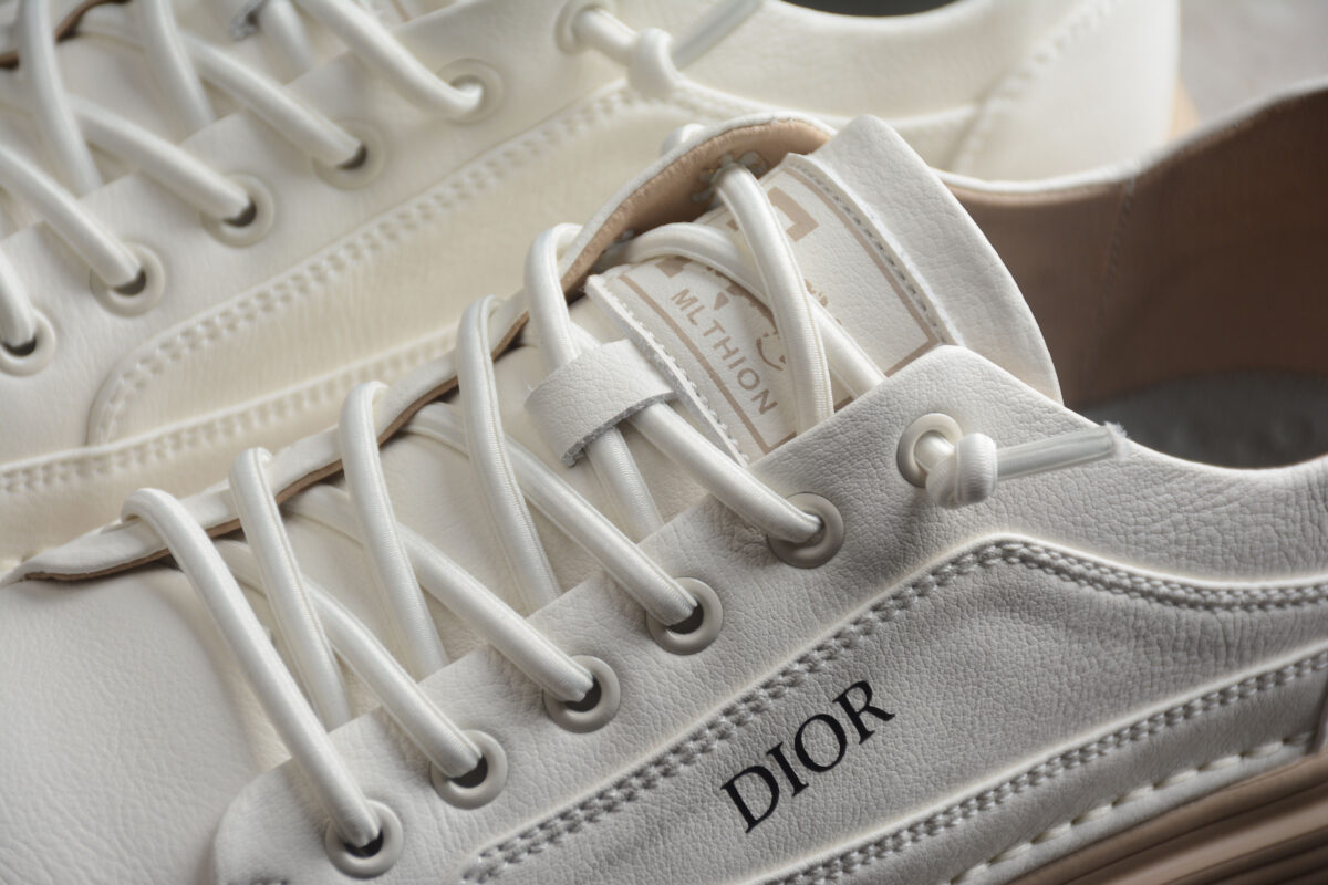Dior Low-Top Leather Sneaker – Off-White with Beige Sole