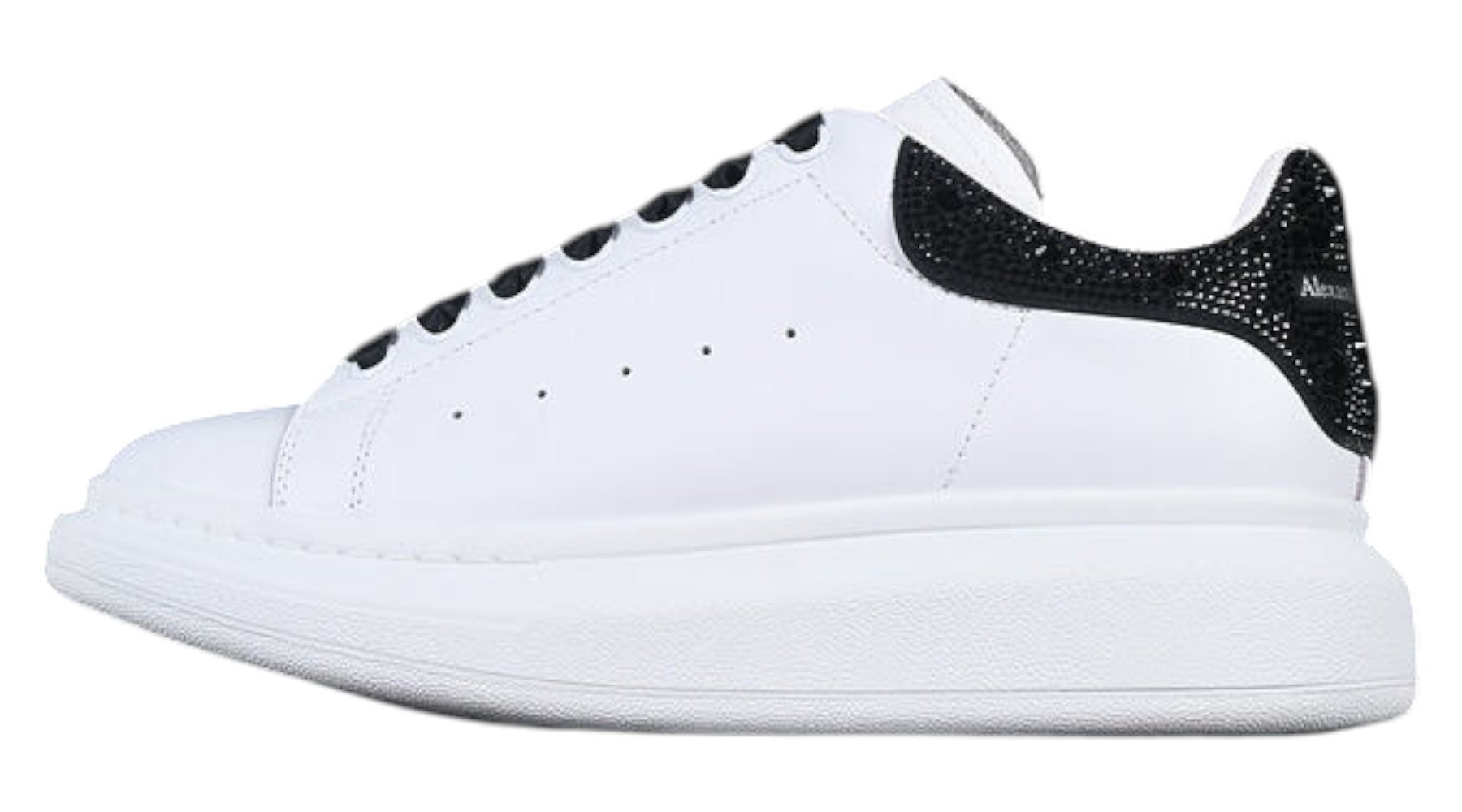 Alexander McQueen Oversized Sneaker – White Leather with Black Crystal Heel Tab