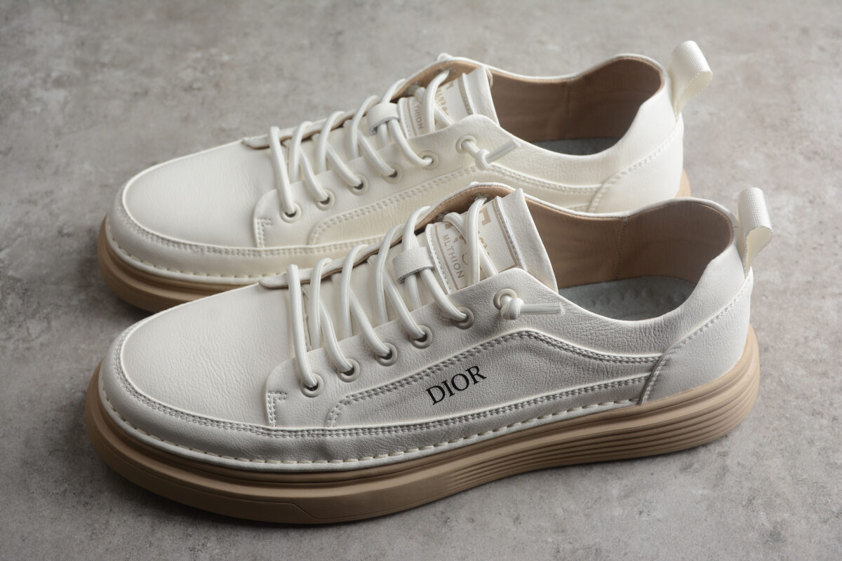 Dior Low-Top Leather Sneaker – Off-White with Beige Sole