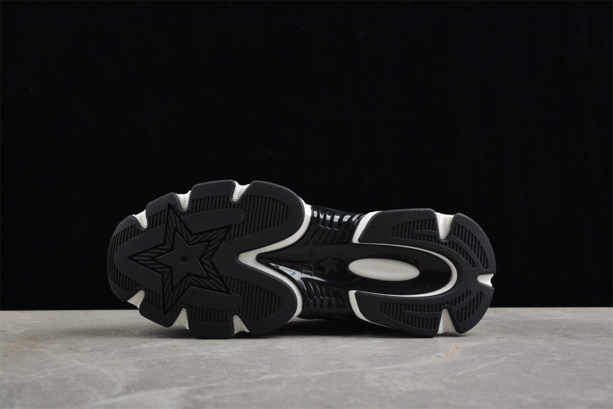 Dior B22 Sneaker – Black Mesh with White Graphic Detailing