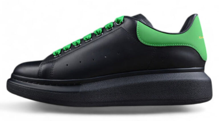 Alexander McQueen Oversized Sneaker – Black Leather with Green Accents