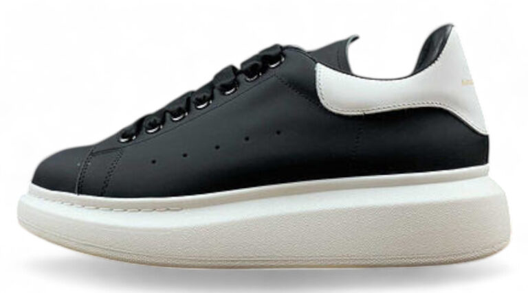 Alexander McQueen Oversized Sneaker – Black Leather with White Heel Tab