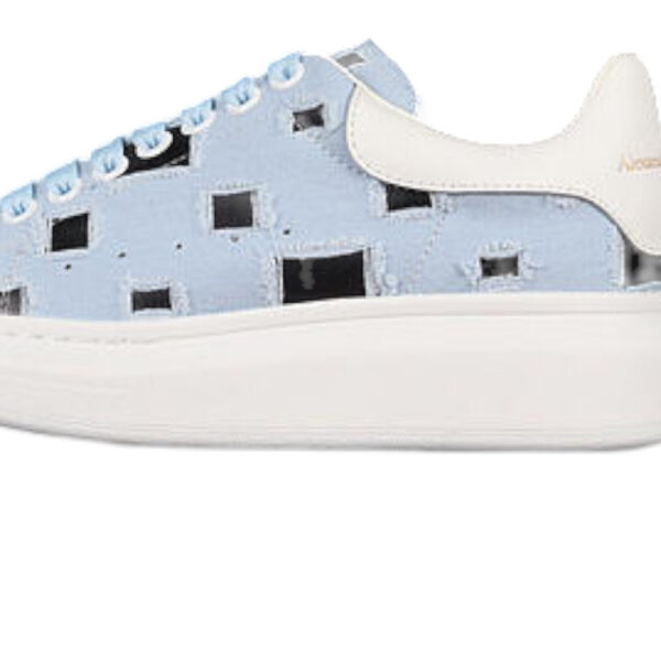Alexander McQueen Oversized Sneaker – Cut-Out Blue Suede with White Heel Tab