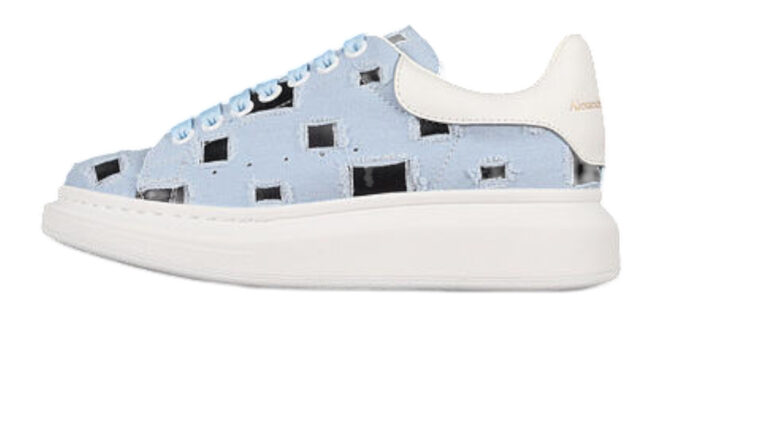 Alexander McQueen Oversized Sneaker – Cut-Out Blue Suede with White Heel Tab