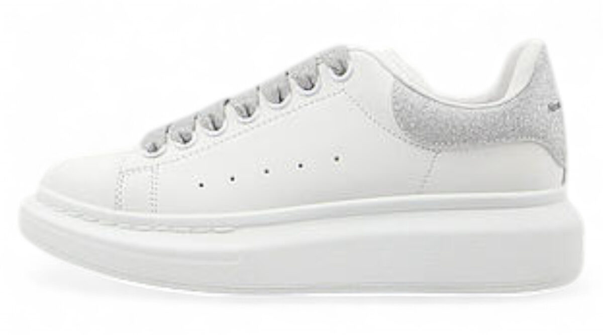 Alexander McQueen Oversized Sneaker – Silver Glitter Heel Tab