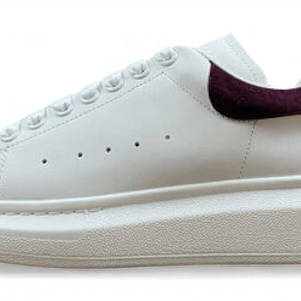 Alexander McQueen Oversized Sneaker – White & Burgundy Suede Heel