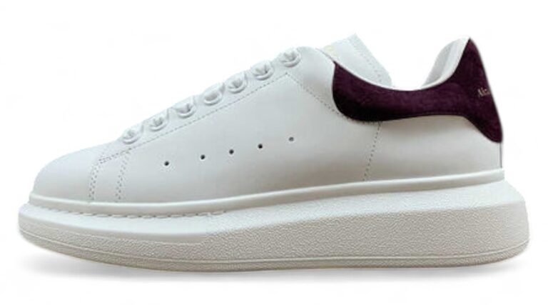 Alexander McQueen Oversized Sneaker – White & Burgundy Suede Heel