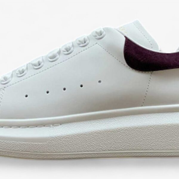 Alexander McQueen Oversized Sneaker – White & Burgundy Suede Heel