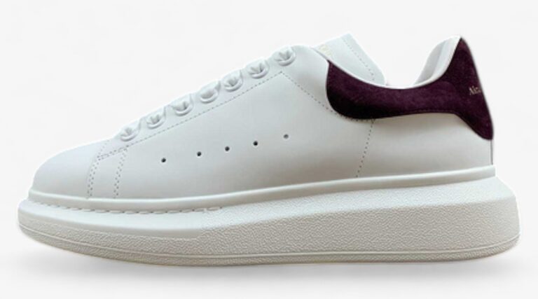 Alexander McQueen Oversized Sneaker – White & Burgundy Suede Heel