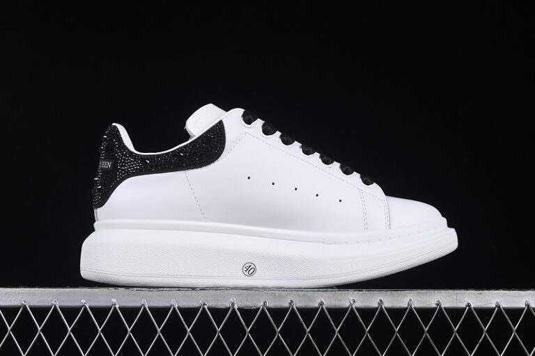Alexander McQueen Oversized Sneaker – White Leather with Silver Glitter Heel Tab (Copy)