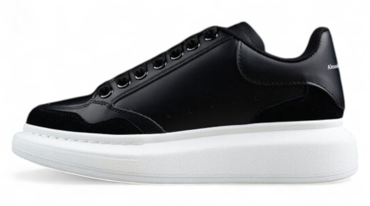 Alexander McQueen Oversized Sneaker – White Leather with Black Suede Heel Tab
