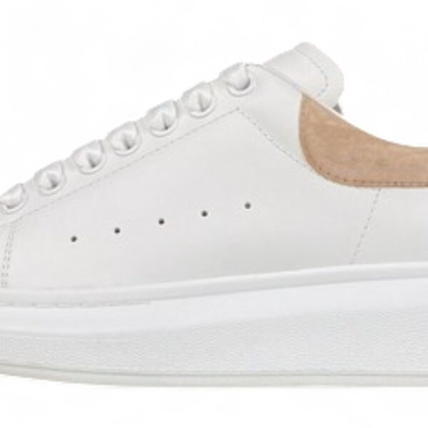 Alexander McQueen Oversized Sneaker – White Leather with Black Suede Heel Tab & Transparent Sole