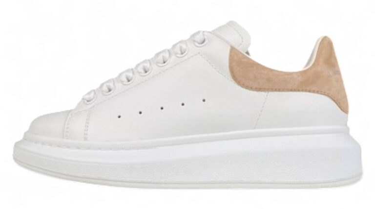 Alexander McQueen Oversized Sneaker – White Leather with Black Suede Heel Tab & Transparent Sole