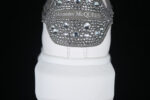 Alexander McQueen Oversized Sneaker – White Leather with Crystal-Embellished Silver