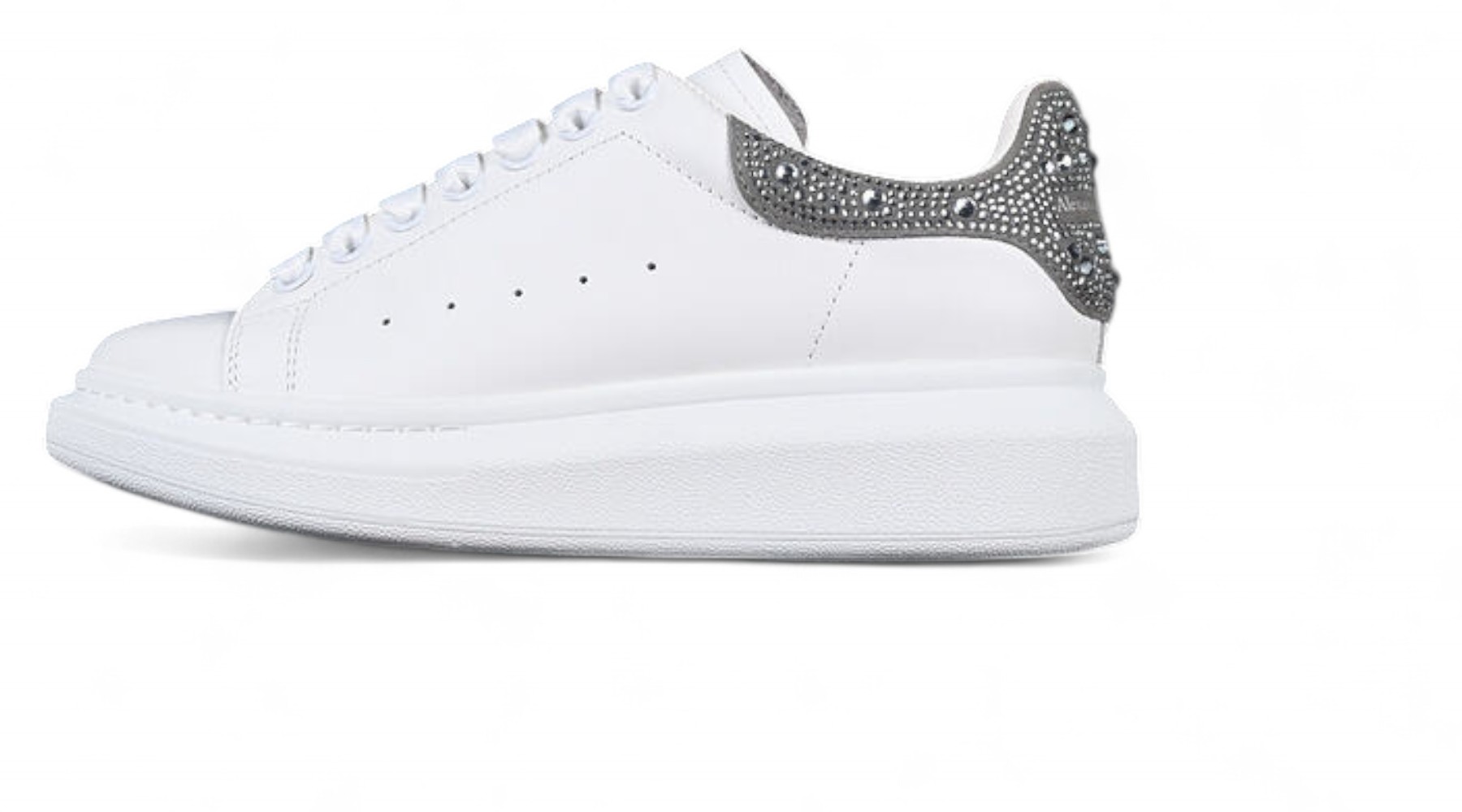 Alexander McQueen Oversized Sneaker – White Leather with Crystal-Embellished Silver
