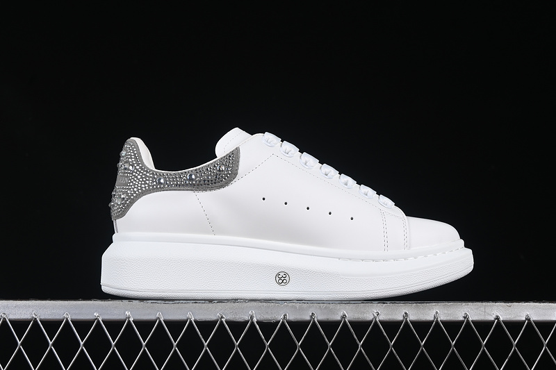 Alexander McQueen Oversized Sneaker – White Leather with Crystal-Embellished Silver