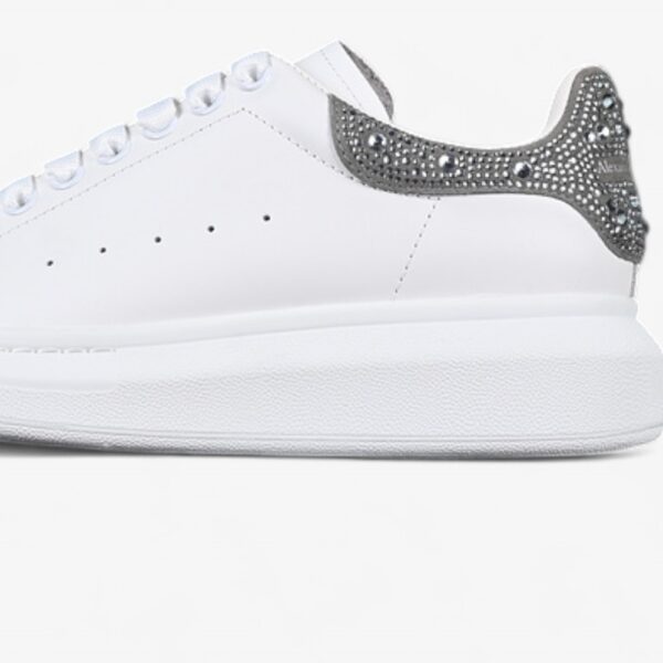 Alexander McQueen Oversized Sneaker – White Leather with Crystal-Embellished Silver