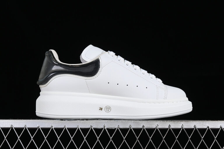Alexander McQueen Oversized Sneaker – White Leather with Glossy Black Heel Tab
