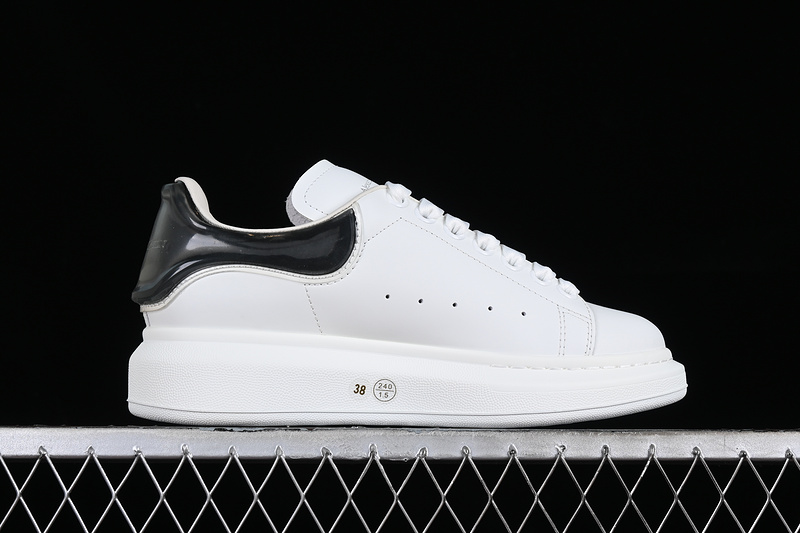 Alexander McQueen Oversized Sneaker – White Leather with Glossy Black Heel Tab